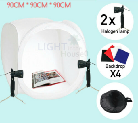 90cm Photography Product Soft Box light tent with 4 backdrops and 2 Halogen Lights
