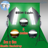 Portable Digital Green Screen with 5 Soft Box LED remote adjustable lights (Boom Arm)