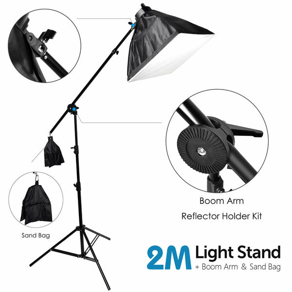 Portable Digital Green Screen with 5 Soft Box LED remote adjustable lights (Boom Arm)